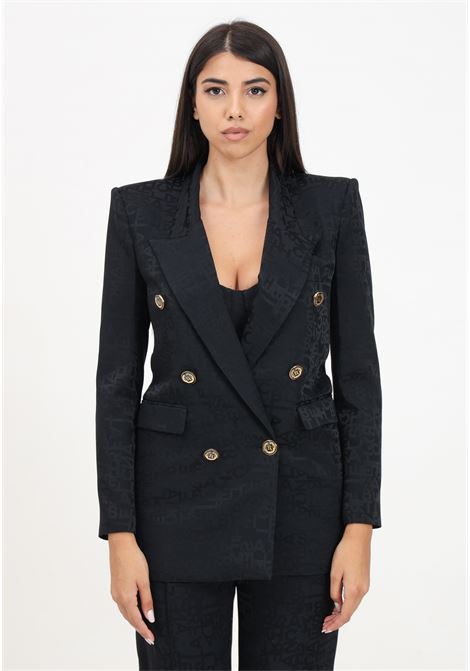 Black double-breasted women's jacket in crêpe jacquard lettering ELISABETTA FRANCHI | GI08146E2110